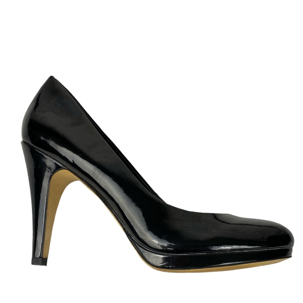 Franco Sarto Napoli Black Patent faux Leather Almond Toe Pumps Size 7